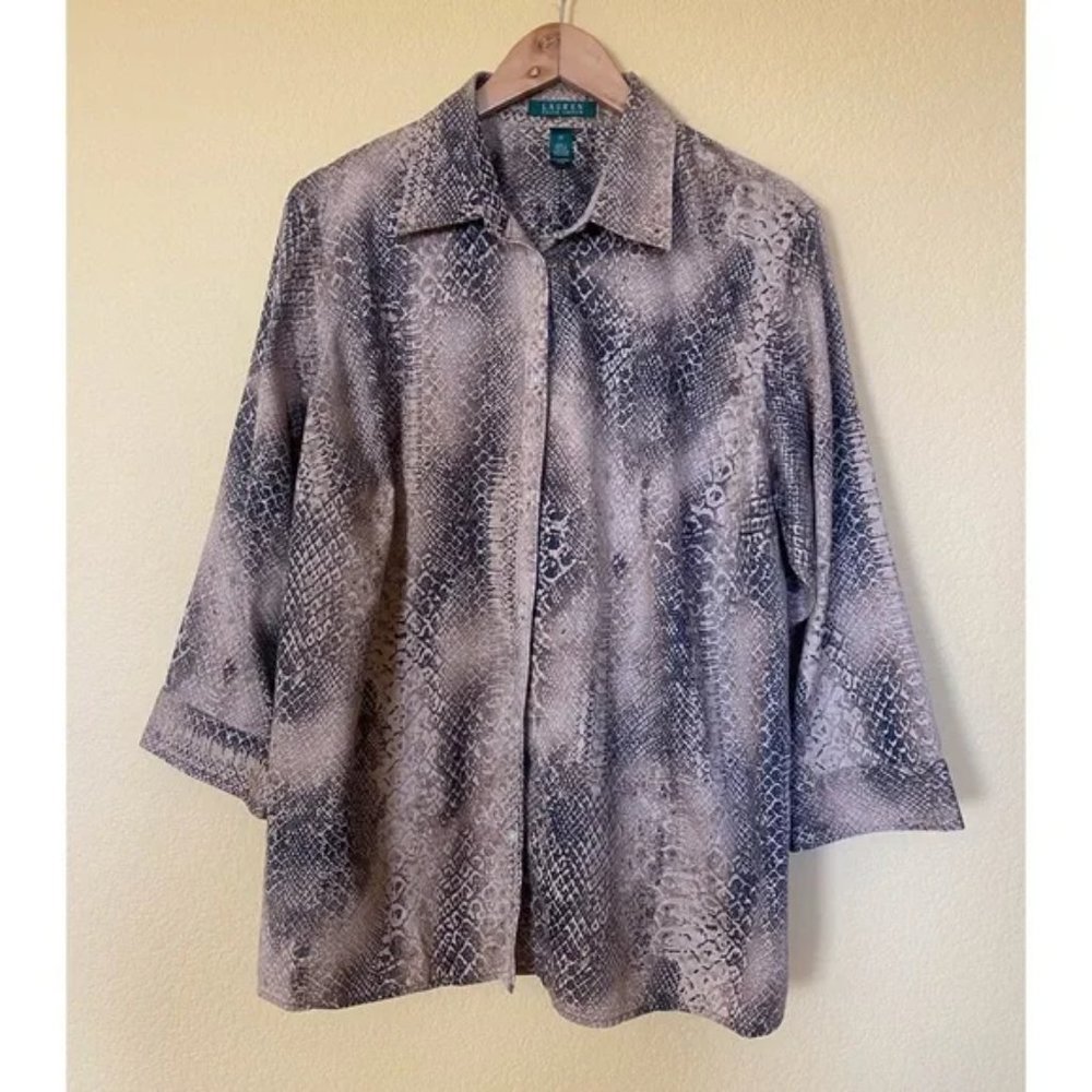 Ralph Lauren LRL Animal Print 3/4 Sleeve Button Down Shirt | Women's Size 1X